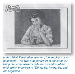 Pepsi Ad change in 1920 image showing great taste.